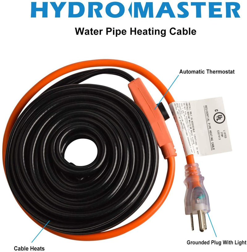 HYDRO MASTER Water Pipe Heating Cable, Antifreeze Cable with Thermostat, 6 Feet, 42 W 6-feet