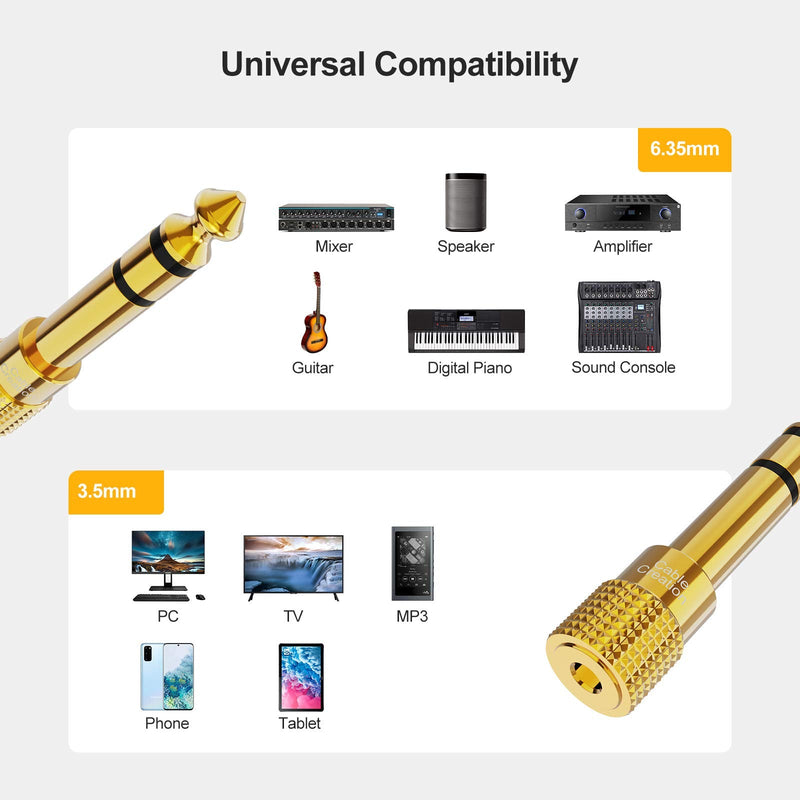 CableCreation [5-Pack] 6.35mm 1/4 inch Male to 3.5mm 1/8 inch Female Stereo Audio Adapter Gold Plated Compatible with Headphone, iPod, Receiver, Guitar, Mixing Console,Home Theather & More 5-Pack