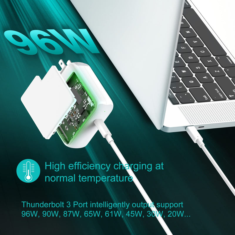 96W USB C Charger for MacBook Pro 16, 15, 14, 13 inch 2021, 2020, 2019, 2018, New MacBook Air, iPad Pro, USBC, Type C Thunderbolt Laptop Power Adapter Supply, LED, 6.6ft 5A USB C to C Charging Cable
