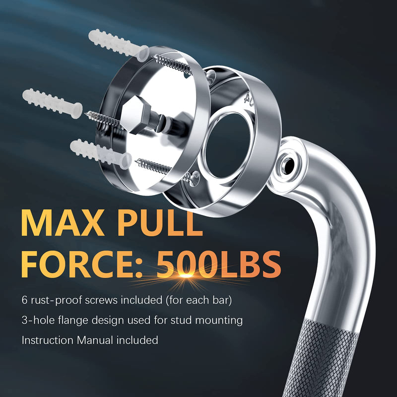 16 Inch Anti-Slip Shower Grab Bar, iMomwee Chrome Stainless Steel Bathroom Grab Bar Handle with Textured Grip, Shower Balance Bar, Safety Hand Rail Support, Handicap Elderly Senior Assist Bath Handle 16 inch chrome with textured grip