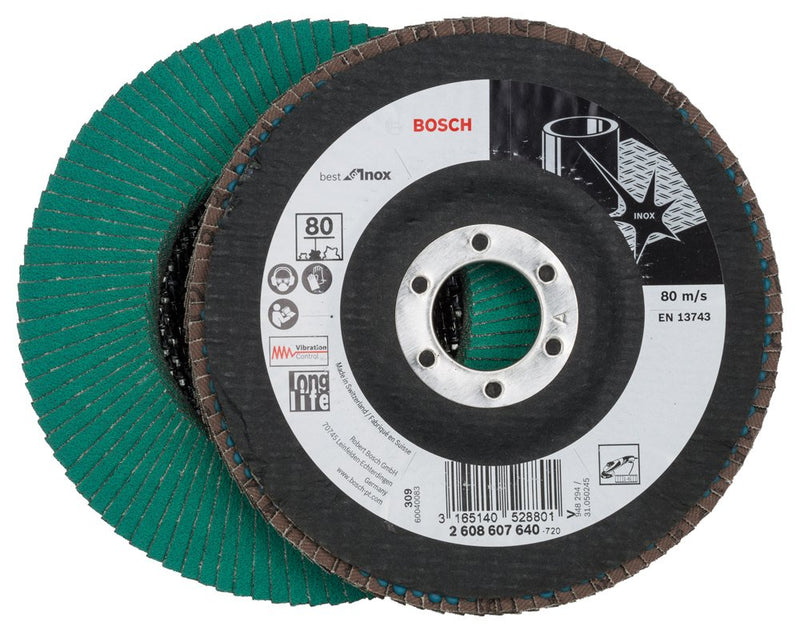 Bosch Professional flap disc X581 Best for Inox 125mm grain 80, 1 piece flap disc.