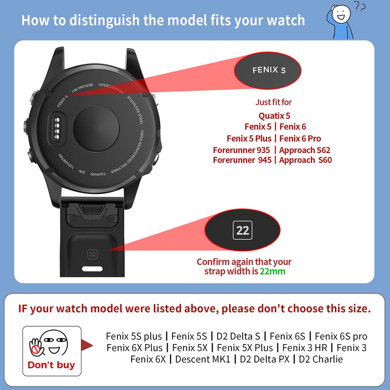 Notocity Compatible Fenix 5 Band 22mm Width Soft Silicone Watch Strap for Fenix 5/Fenix 5 Plus/Fenix 6/Fenix 6 Pro/Forerunner 935/Forerunner 945/Approach S60/Quatix 5(Slate) Slate