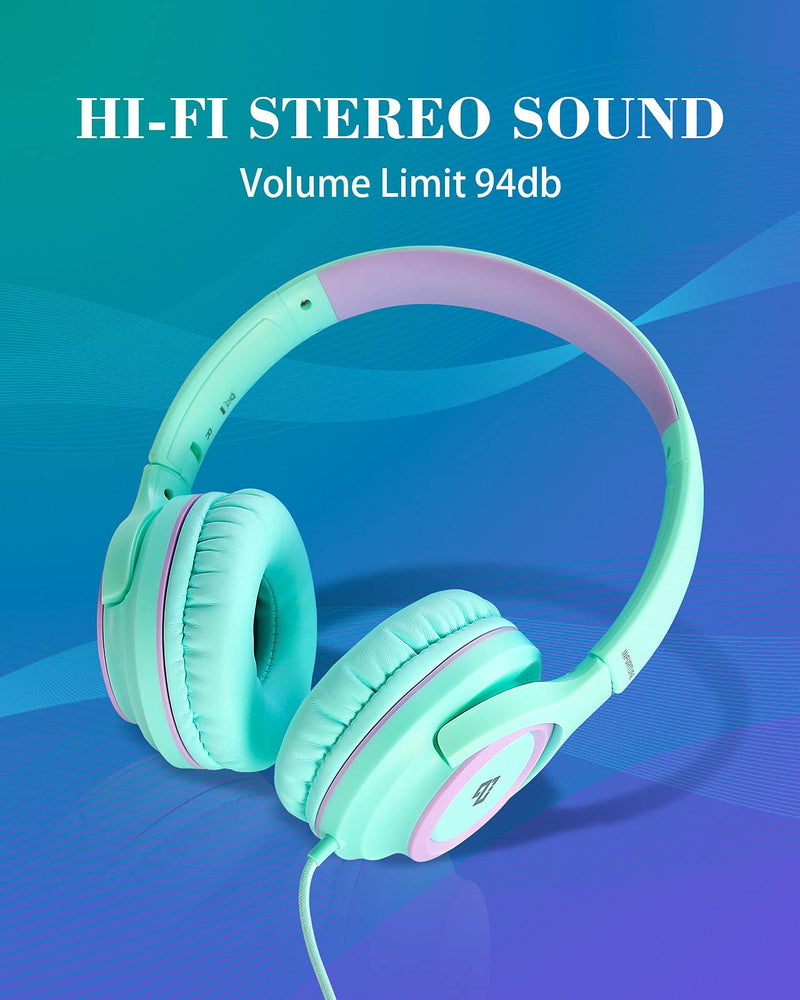 Infurture CH1 Kids Headphones with Microphone for Children Boys Girls,Volume Limit 94dB,On Ear Headphones,3.5MM Jack Wired Headphones for Teens School, Travel, Compatible with Cellphones, Tablets, PC