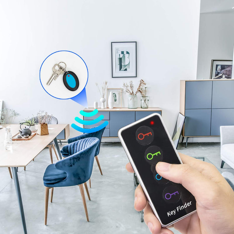 FindKey Key Finder, Wireless Key RF Locator Item Anti-Lost Tag Alarm Reminder Tracker Remote Finder,1 RF Transmitter 4 Receivers,Phone Pets Keychain Wallet Luggage Pet Cat Dog Tracking Tracker