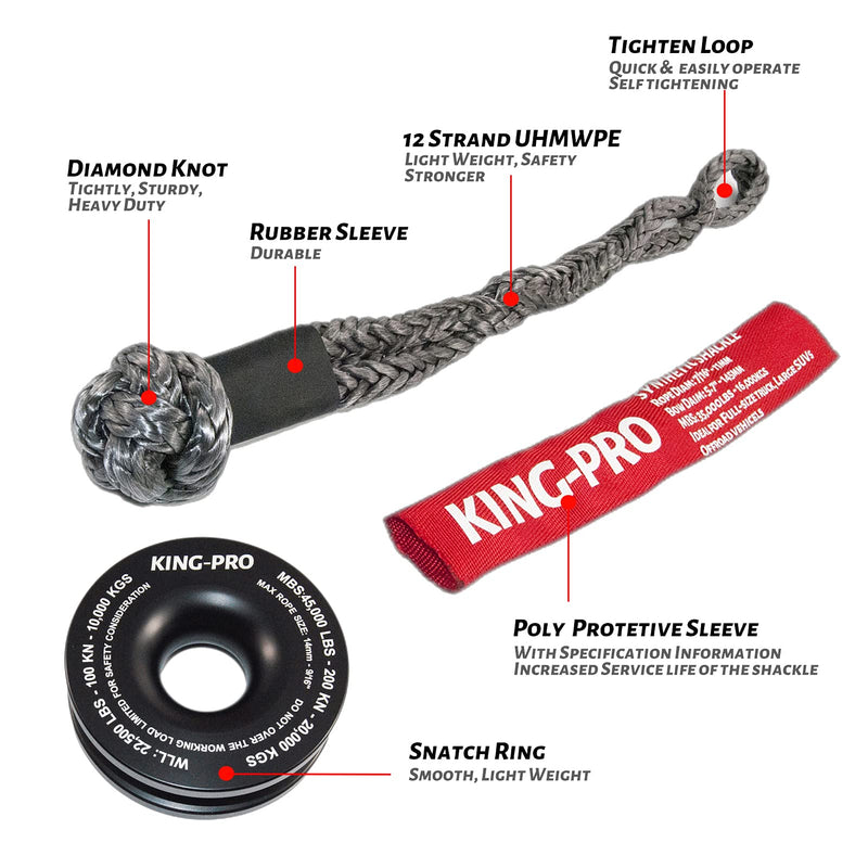 KING-PRO Recovery Ring 7/16"x20" Soft Shackle 35,000lbs Breaking Strength with Snatch Ring 45,000lbs for Full-Size Truck Large SUVs Offroad Vehicels 1-Pack (Red-Black)