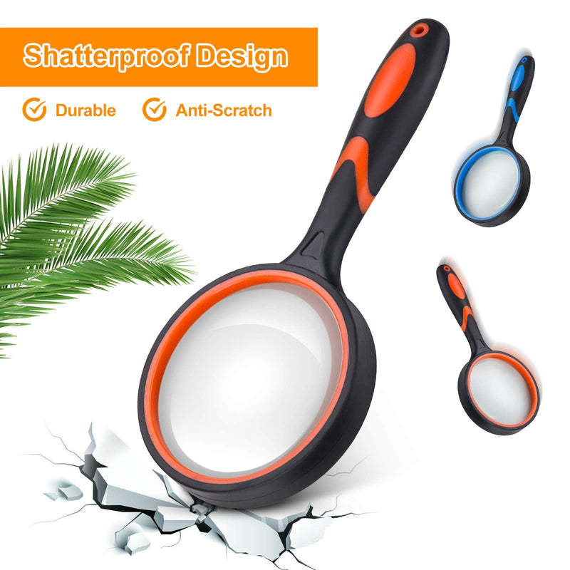 2PCS Upgrade 10X Magnifying Glass, Large Handheld Magnifier Magnafying. Glasses for Kids/Seniors Reading, 3 Inch Shatterproof Lupa Magnify Glass Lens, Rubber Handle of Perforating Design - Observation