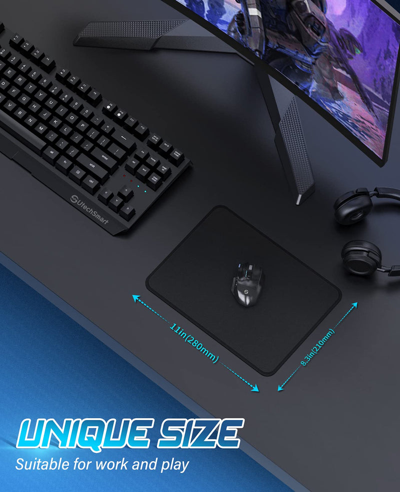 Mouse Pad, UtechSmart Computer Mouse Pad with Stitched Edges, Washable Mouse Mat with Superior Micro-Weave Cloth, Gaming Mouse Pad for Office & Home, Non-Slip Rubber Base, Black Medium(11" Ã— 8.2") Stitched Edge