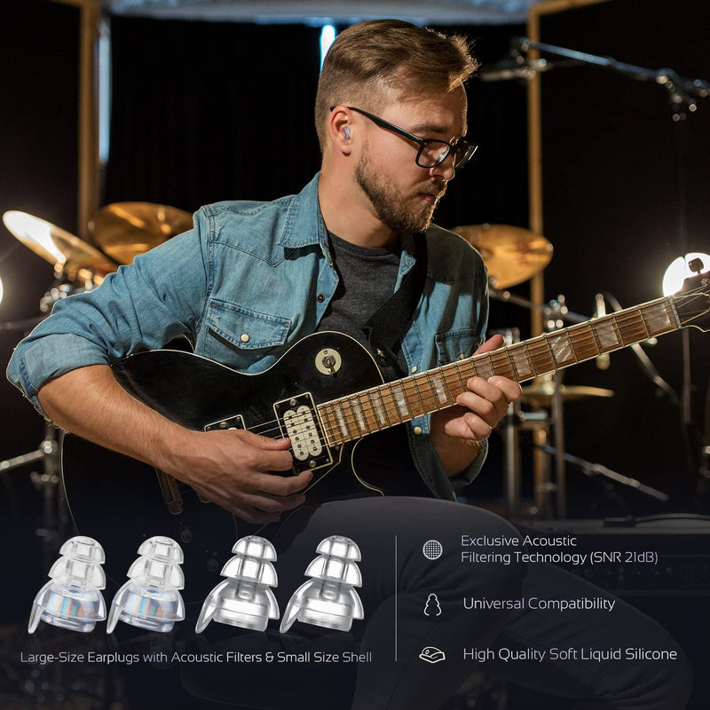 High Fidelity Concert Earplugs, Reusable Musicians Ear Plugs, 24dB Advanced Filter Technology Ear Protection for Music Festivals, DJs, Musicians Silver