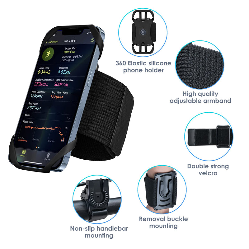 Cikyner Running Armband, 3 in 1 Running Phone Holder Sports Armband Bicycle Phone Holder 360° Rotatable & Detachable Running Phone Armband for 4.5- 10'' iPhone Samsung Huawei for Gym Running Hiking Black