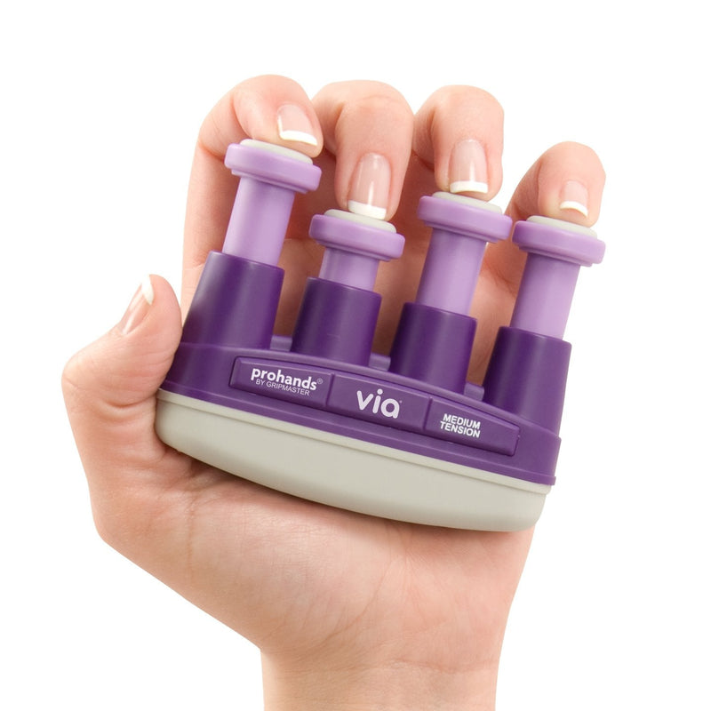 PROHANDS VIA Hand Exerciser, Finger Exerciser (Hand Grip Strengthener), Spring-Loaded, Finger-Piston System, Isolate and Exercise Each Finger 6 lb (Medium Tension) Purple - Via