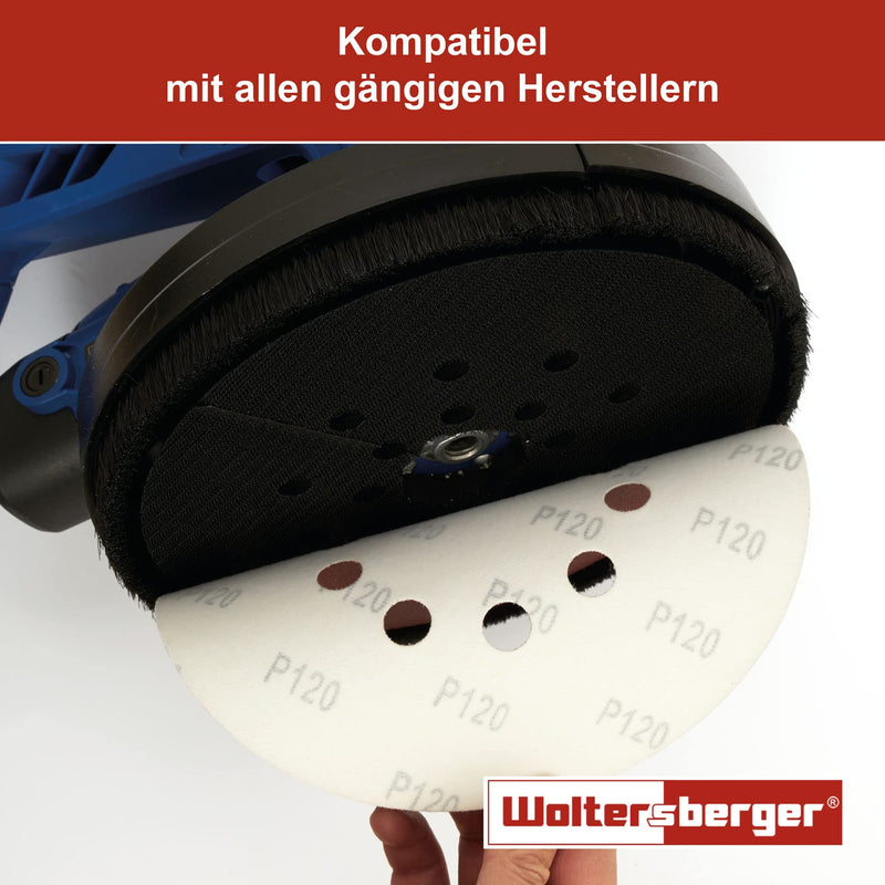 Woltersberger 25 pieces sanding discs Ø 225mm | Grit P120 | 10 holes in red | Sandpaper drywall sander long neck sander sanding giraffe ceiling sander