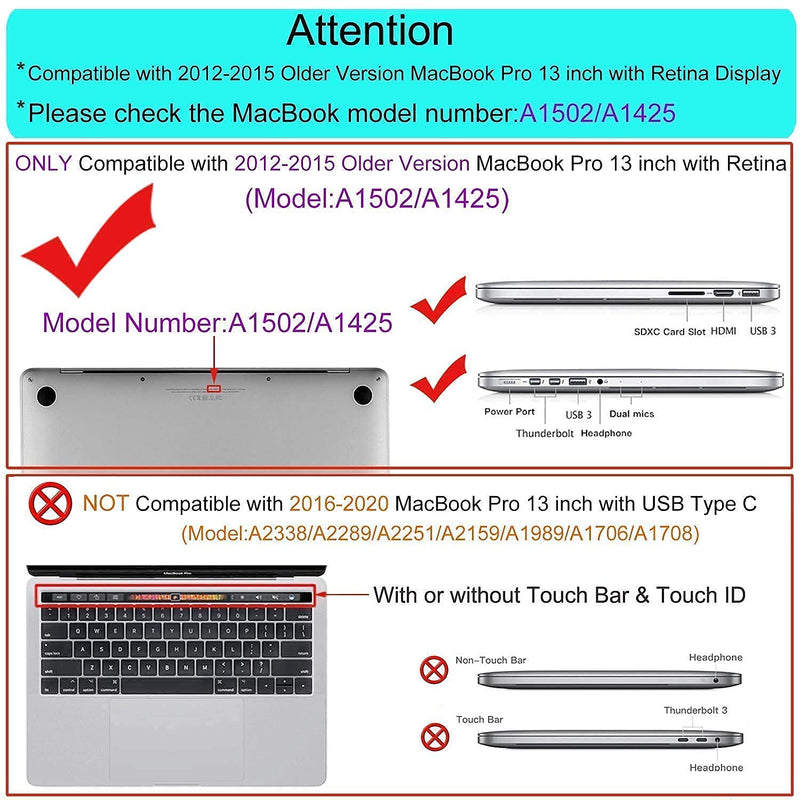 MOSISO Compatible with MacBook Pro 13 inch Case 2015 2014 2013 end 2012 Older Version (Models: A1502 & A1425) with Retina Display, Plastic Hard Shell Case & Vertical Sleeve Bag with Pocket, Black