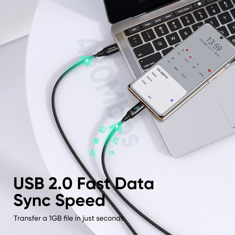Mcdodo PD 100W USB C Cable, 5A Type C to C Fast Charging Cable, 3.9Ft LED Display Cable Nylon Braided USB C 480Mbps Data Cable Compatible with MacBook Pro/iPad Pro/iPad Air/Switch/GalaxyS20,S20+/Mate