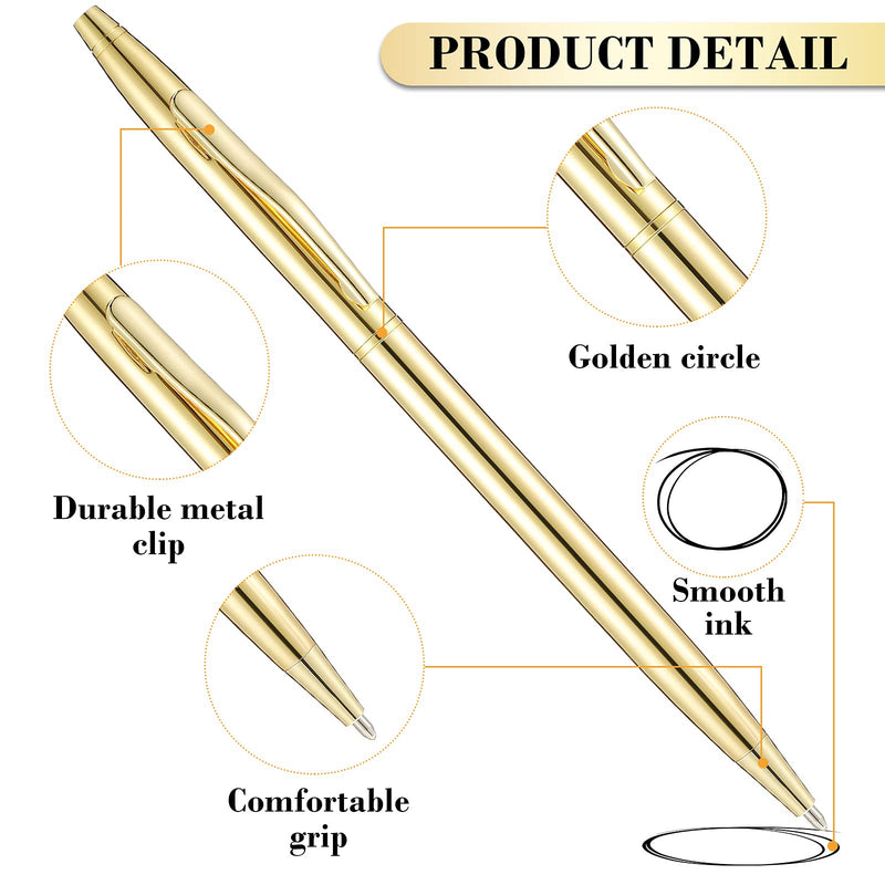 18 Pieces Slim Metallic Retractable Ballpoint Pens Lightweight Black Ink Metal Pens Ballpoint Slim Pens Medium Point 1.0 mm for Business Office Supplies (Gold) Gold