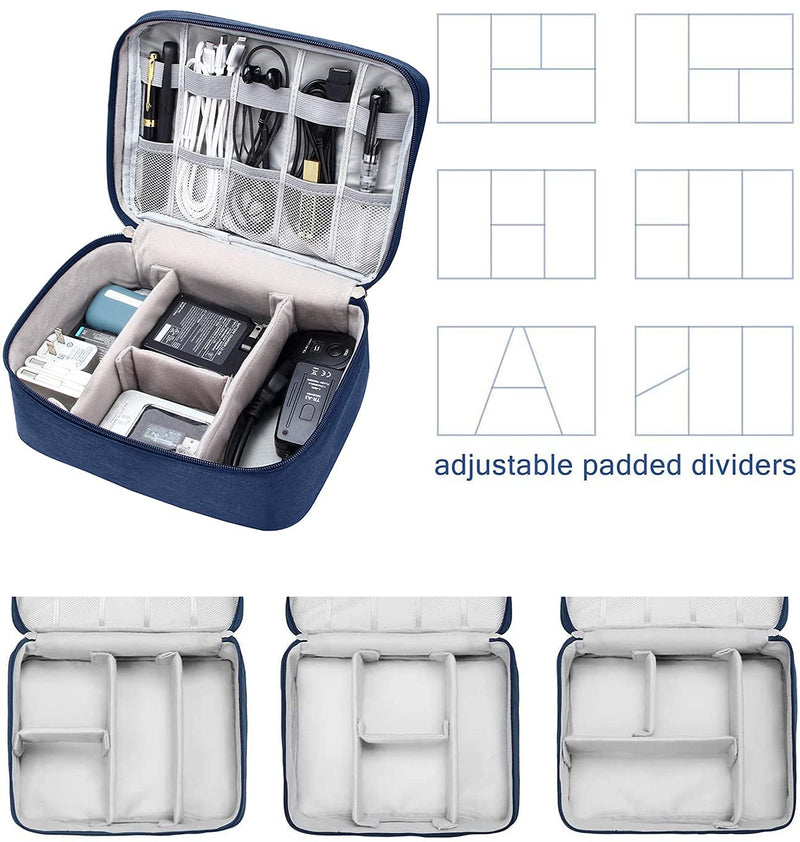 Electronic Organizer Travel Universal Cable Organizer Electronics Accessories Cases for Cable, Charger, Phone, USB, SD Card,1Pack Blue Double Layer/10.03" x7.48" x 3.54"