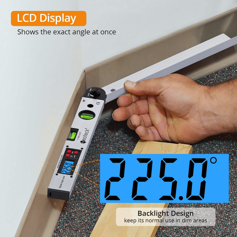 Neoteck Digital Protractor 400mm with LCD Spirit Level 0-225° Digital Inclinometer Angle Measuring Device for Vertical Horizontal Double Spirit Level Silver
