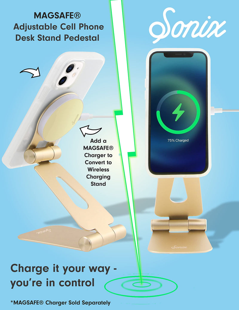 Sonix Magnetic Adjustable Cell Phone Desk Stand Pedestal Compatible with Apple MagSafe (Gold) Gold