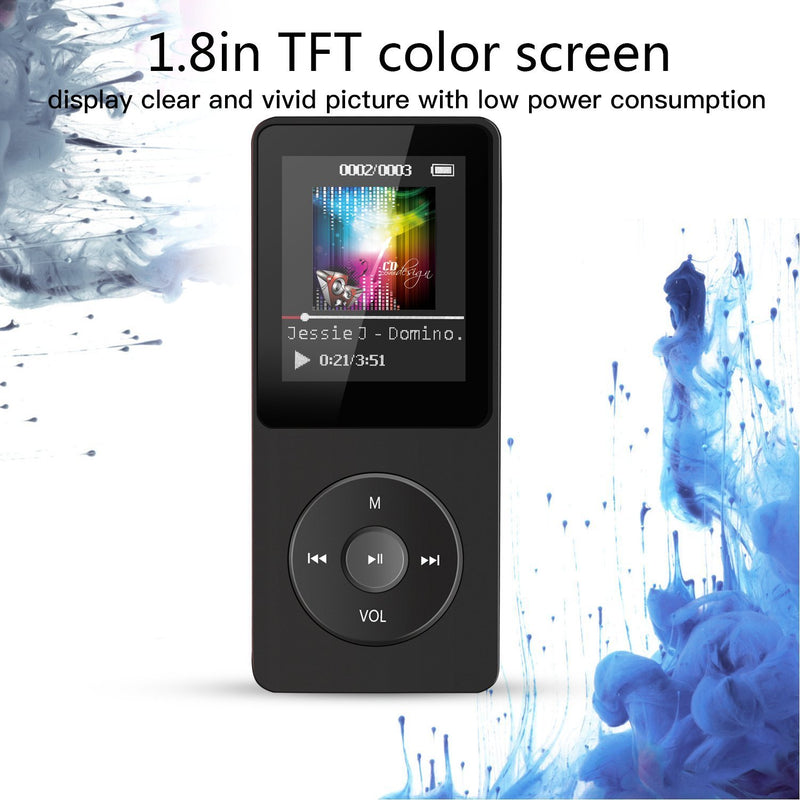 AGPTEK A02S 16GB MP3 Player with FM Radio, Voice Recorder, 70 Hours Playback and Expandable Up to 128GB, Black