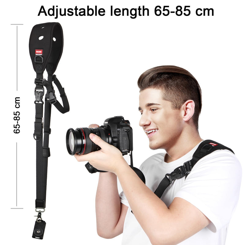 TECDW Camera Strap With Screw Mount, Quick Release Plate, Safety Tether, Camera Hand Strap, Camera Shoulder Strap Black