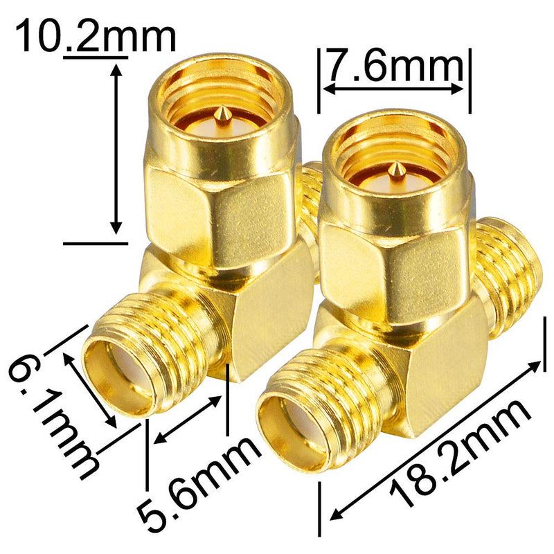 onelinkmore SMA Male Antenna Adapter SMA Adapter Splitter 2-Way SMA Male to Dual SMA Female Connector Splitter Antenna Converter for LAN Devices Coaxial FPV Radio Baofeng Yaesu Camera Pack of 2