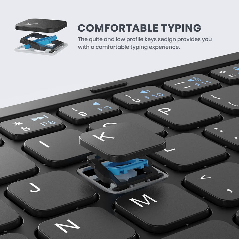 GEODMAER Foldable Bluetooth Keyboard, Portable Full Size Bluetooth Keyboard with Large Touchpad, Rechargeable Tri-Folding Ultra Slim Travel Keyboard for Windows iOS Android Mac, Sync up to 3 Devices