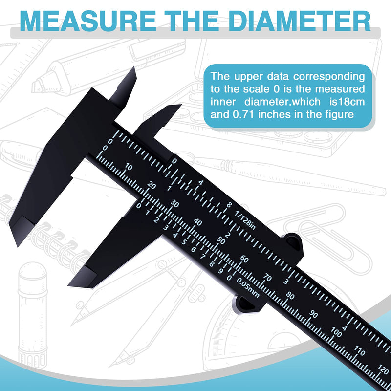 6 Inch/ 150 mm Mini Plastic Caliper Double Scale Measuring Tool Rectangular Vernier Caliper Fast Read Sliding Gauge Ruler for Eyebrow Stencil Makeup Student School Office Home, Black, 5 Pieces