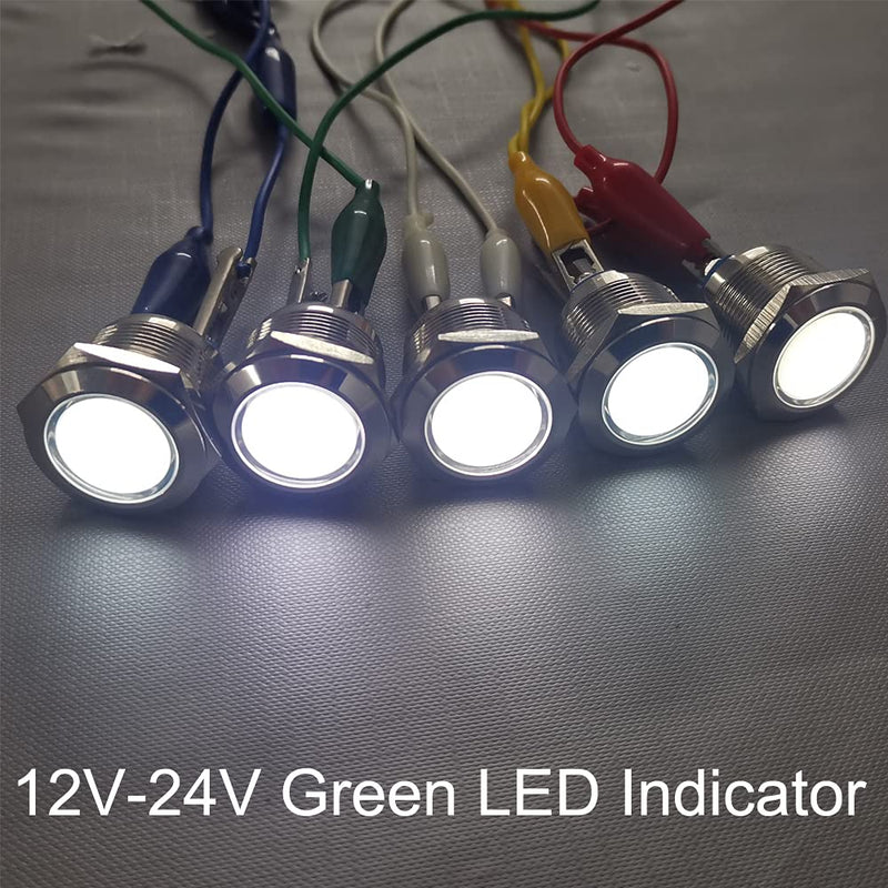 GUUZI 5pcs 12V-24V 22mm LED Metal Indicator Light Waterproof Signal Lamp with Wire(White) White-22mm