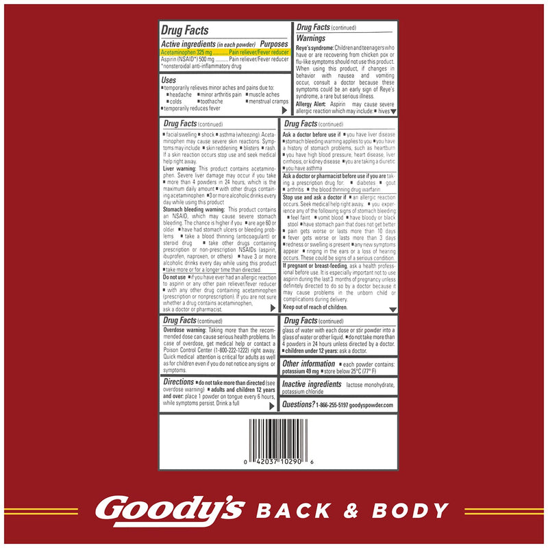 Goody's Back and Body Pain Relief Powder, 6 Powder Sticks, 12 Pack Pack of 12