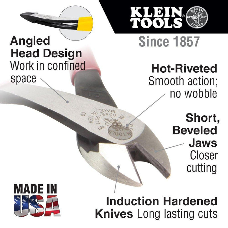 Klein Tools D2000-49 Pliers, Diagonal Cutting Pliers with Heavy-Duty Cutting Knives, Short Jaws and Dual Material Grips, 9-Inch , Yellow