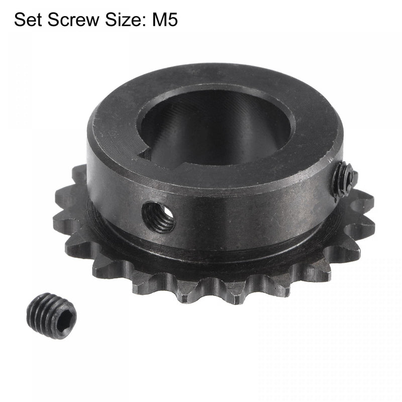 uxcell 20 Tooth Roller Sprocket B Type, 25 Chain, Single Strand 1/4" Pitch, 20mm Bore Black Oxide C45 Carbon Steel, Keyway with Set Screws for ISO 04C