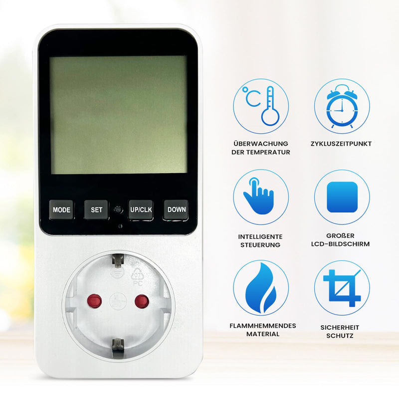 AIFIZO hygrostat socket with sensor, humidity controller 16A 230V for humidifier dehumidifier mushroom terrarium, 20~99% RH, -10°C~50°C, humidity controller temperature controller with alarm