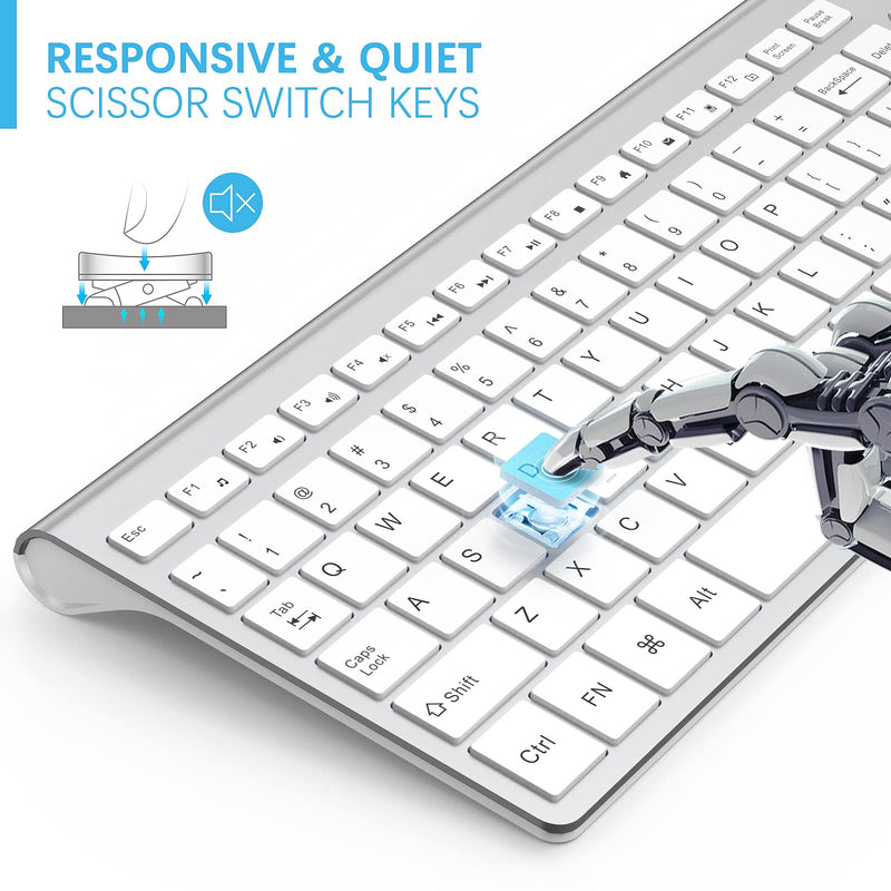 Wireless Keyboard and Mouse, J JOYACCESS USB Slim Wireless Keyboard Mouse with Numeric Keypad Compatible with iMac Mac PC Laptop Tablet Computer Windows (Silver White) Silver+white