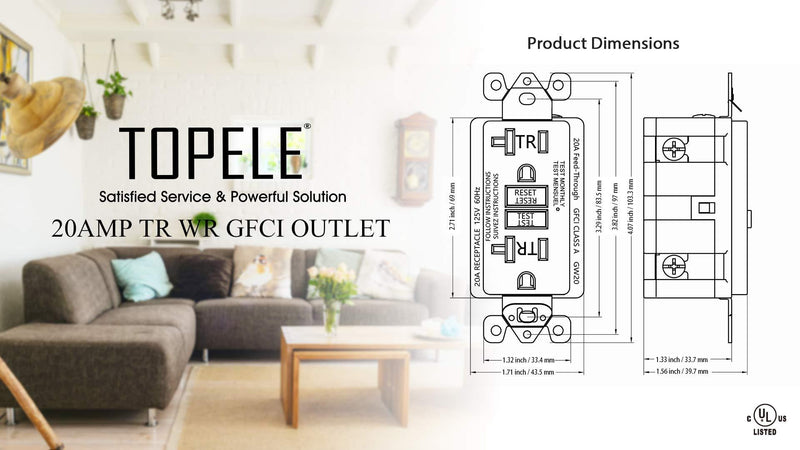 TOPELE 20Amp GFCI Outlet 125 Volt Tamper-Resistant, Weather-Resistant Receptacle, LED Indicator Lights, 2 Wall Plate and Screws Included, Ivory,UL Listed gfci outlet ivory