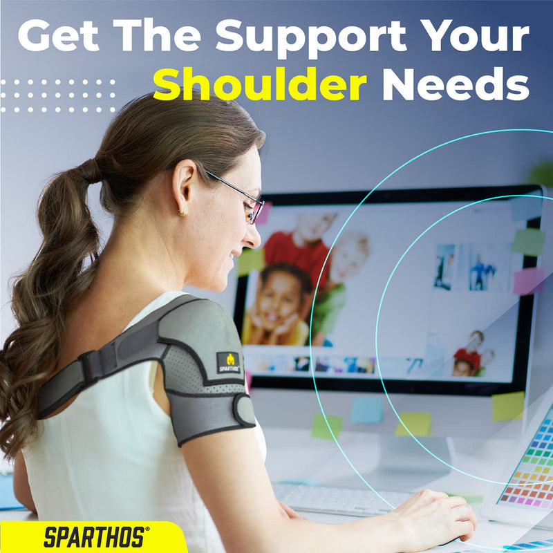 Sparthos Shoulder Brace - Support and Compression Sleeve for Torn Rotator Cuff, AC Joint Pain Relief - Arm Immobilizer Wrap, Ice Pack Pocket, Stability Strap, Dislocated Sholder - for Men and Women Universal Gray/Black