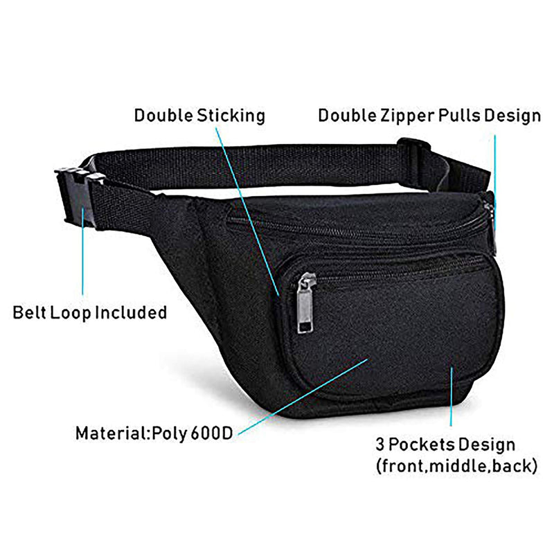 Fanny Pack, BuyAgain Quick Release Buckle Travel Sport Waist Fanny Pack Bag For Men Or Women Black