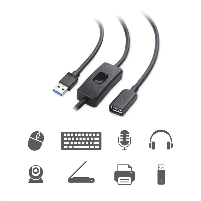 Cable Matters USB 3.0 Extension Cable with On Off Switch 6 ft, Support Data and Power (USB 3.0 On Off Switch/USB On Off Switch)