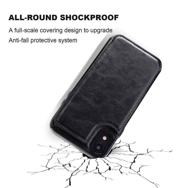 OT ONETOP iPhone XR Wallet Case with Card Holder, Premium PU Leather Kickstand Card Slots Case,Double Magnetic Clasp and Durable Shockproof Cover for iPhone XR 6.1 Inch(Black) iPhone XR 6.1" Black