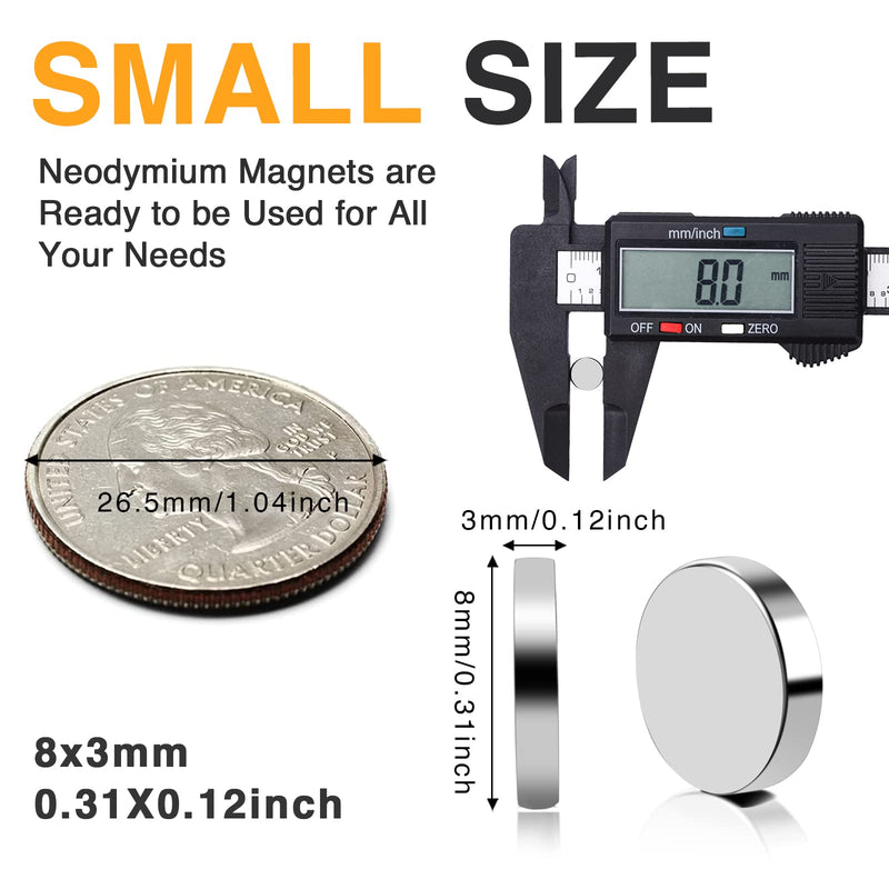 TRYMAG Refrigerator Magnets, 40Pcs Small Round Rare Earth Magnets, Tiny Strong Neodymium Disc Magnets for Whiteboard, Fridge, Office, Hobbies, Crafts and Billboard 8mmx3mm