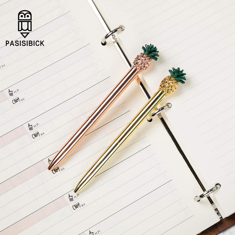 PASISIBICK Pineapple Pens,Bling Metal Ballpoint Pens with Green Leaf and Black Ink Refills（4PCS） 4 Green Leaf Pineapple Pens