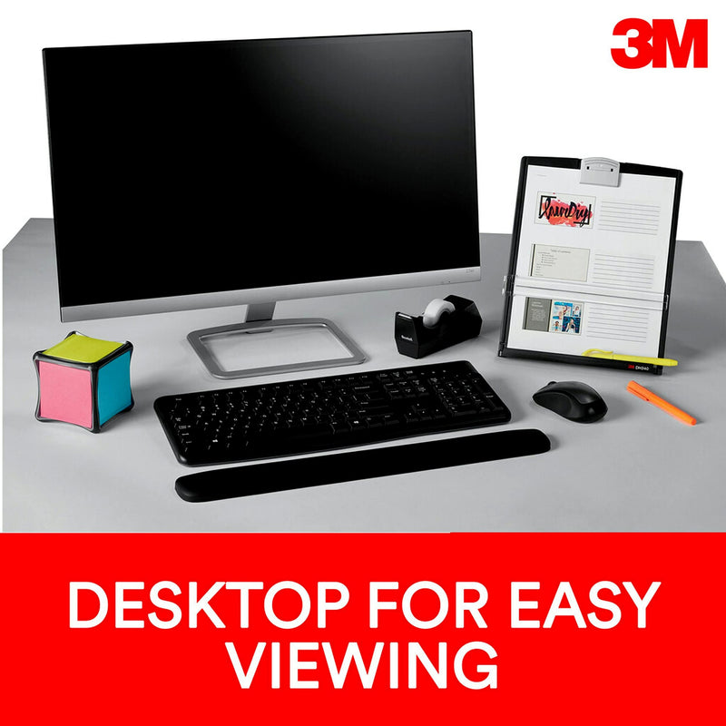 3M Desktop Document Holder Copy Holder, Adjustable Clip Holds Portrait and Landscape Documents for Easy Viewing, Bottom Ledge Has Lip to Keep up to 150 Sheets Securely in Place, Black (DH340MB)