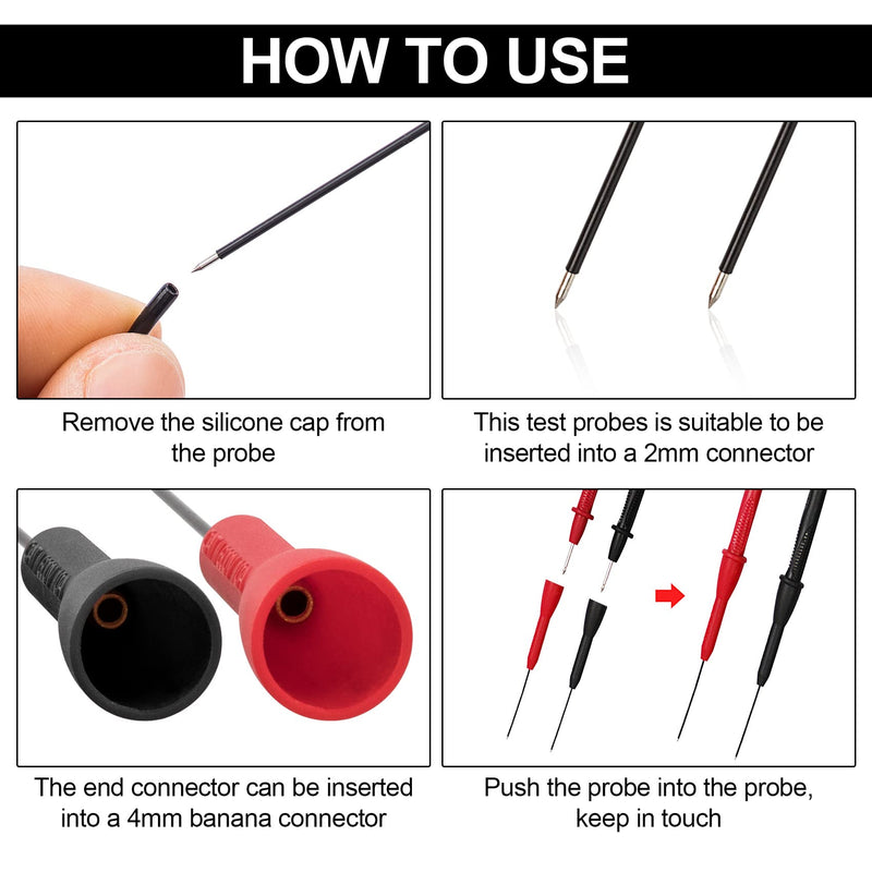 ANCIRS 6 Pack 2mm Needle Test Probes, 600V/10A Non-Destructive Multimeter Test for Fluke Leads tl71 tl75- 3 Black & 3 Red