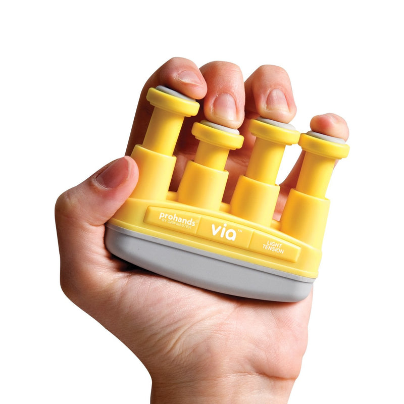 PROHANDS VIA Hand Exerciser, Finger Exerciser (Hand Grip Strengthener), Spring-Loaded, Finger-Piston System, Isolate and Exercise Each Finger 4 lb (Light Tension) Yellow - Via