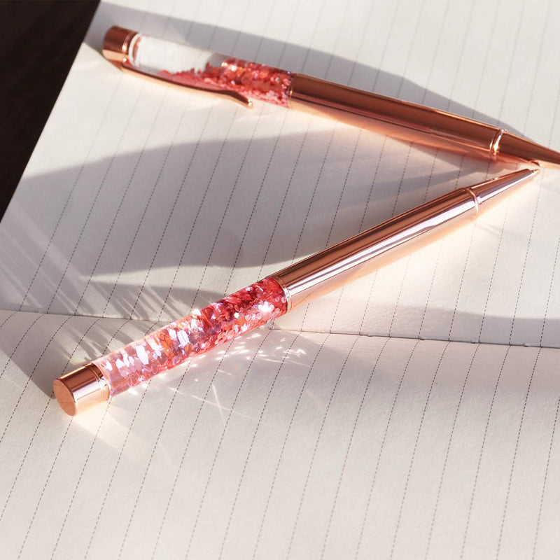 Ballpoint Pens, 3 Pcs Rose Gold Metal Pen Bling Dynamic Liquid Peices Pen with Refills Black Ink for Office Supplies Gift Wedding Birthday