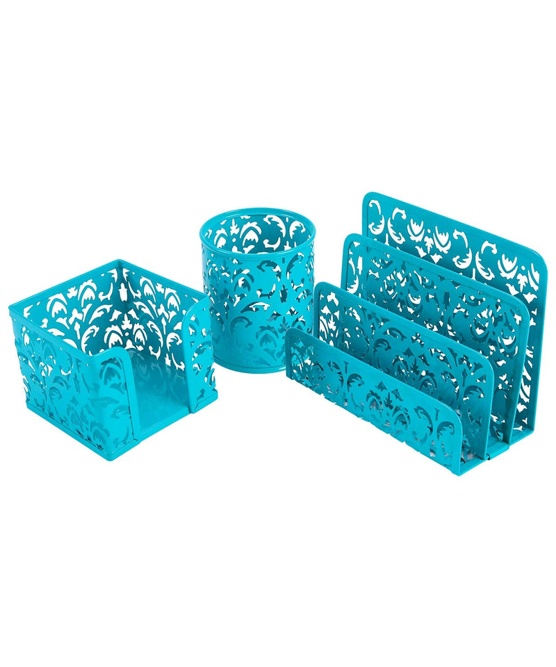 EasyPAG Cute Office Supplies 3 Piece Desk Organizer and Accessories Set - Letter Sorter, Pen Holder,Sticky Notes Holder,Dark Teal Dark Teal