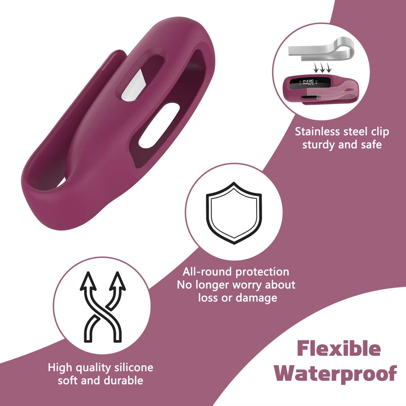 Huadea 4-Pack Clip Case Compatible with Fitbit Inspire 2, Soft Silicone Clip Clasp Accessory Replacement for Fitbit Inspire 2 (Black/White/Wine red/Navy) Black/White/Wine red/Navy