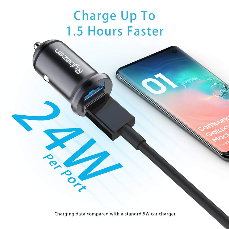 Rybozen Car Charger, Mini 4.8A All Metal USB Car Charger, PowerDrive 2 Alloy Flush Fit Car Charger Adapter Dual Port Charging,for iPhone 12/11 pro/XR/x/7/6s, iPad Air 2/Mini 3, Note 9/Galaxy S10/S9/S8