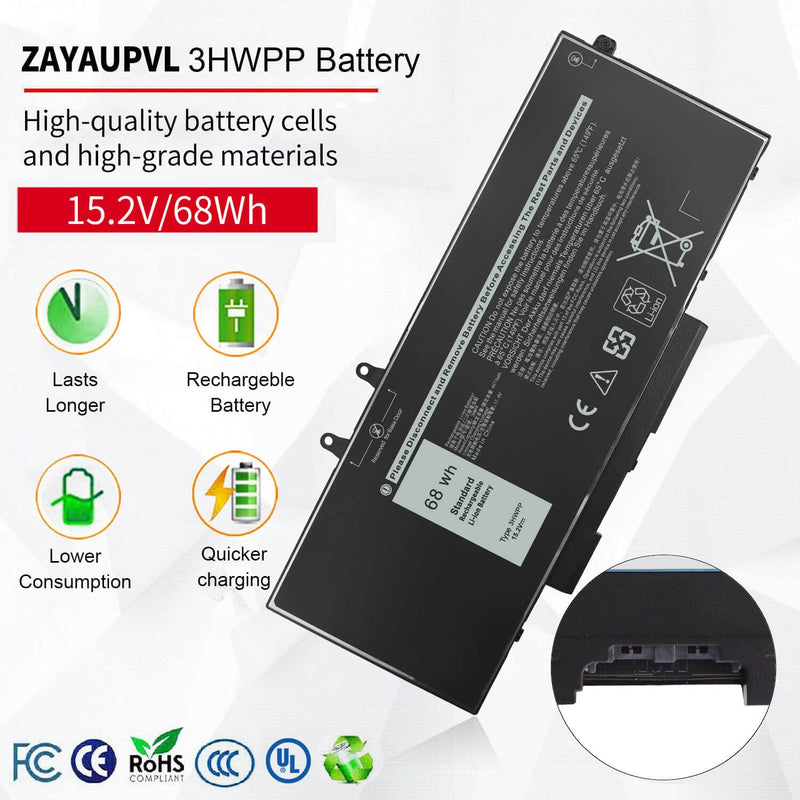 68Wh 3HWPP 15.2V Battery Replacement for Dell Inspiron 17 7500 7506 7706 2-in-1 Black Latitude 5401 5410 5411 5501 5510 5511 E5401 E5410 E5510 Precision 3551 3541 451-BCMN 10X1J N2NLL 1VY7F 3YNXM