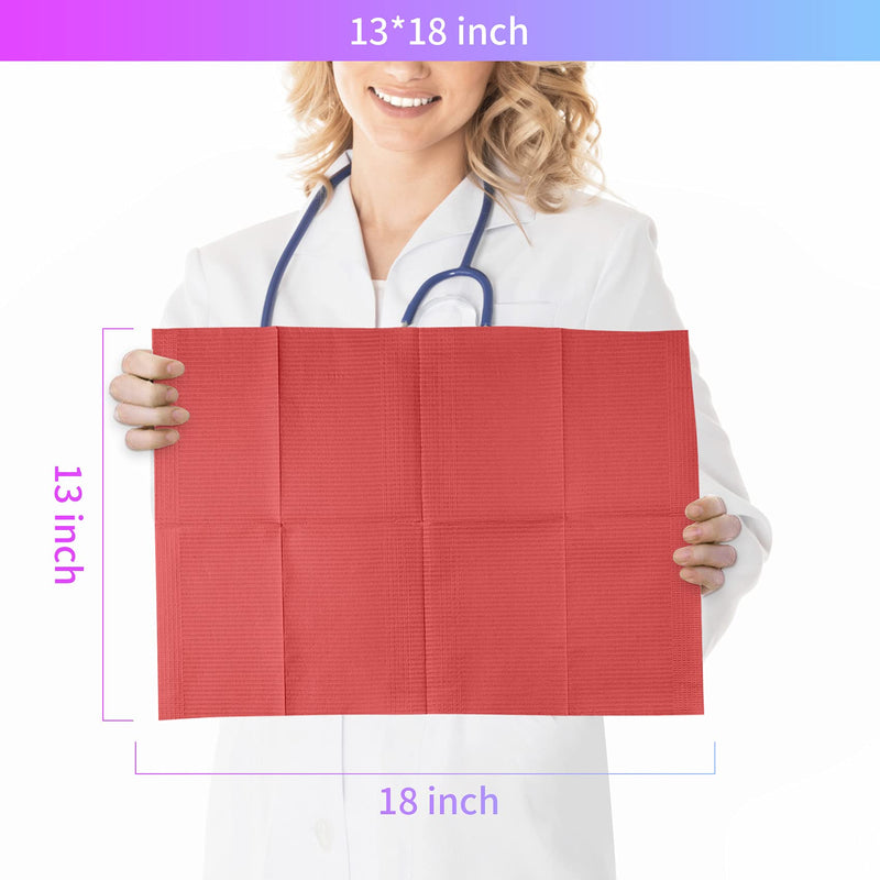 Annhua Dental Bibs Disposable Patient Bibs Waterproof Tattoo Piercing, Dentist Bib 3 Ply Dental Paper Napkins Embossed Tray Covers - 13" x 18"|Red|Pack of 60 Red