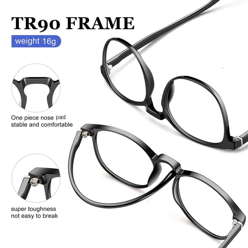 FEIYOLD Blue Light Blocking Glasses Women/Men,Retro Round Anti Eyestrain Computer Gaming Glasses(Black+Blue) Black+blue