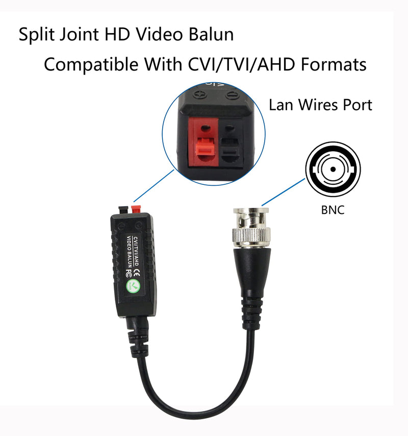 YACSEJAO HD Video Balun Connectors,BNC Video Balun Transceiver,Balum Connector Passive,Twisted Pair Transmitter,Support HD-CVI/AHD/TVI Video Signals for CCTV - 2 Pack